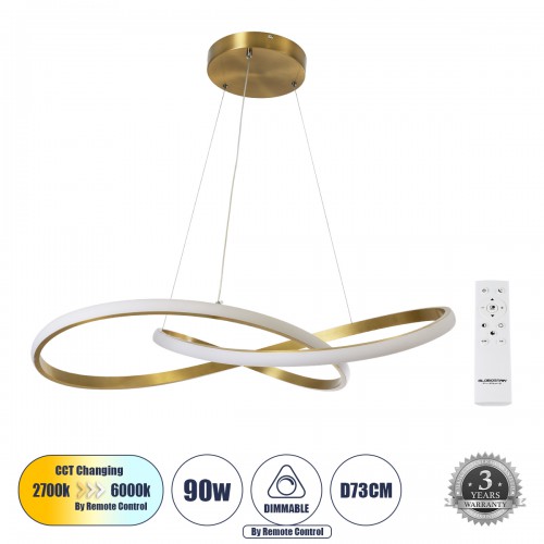 GloboStar® DEXTER 60916 Κρεμαστό Φωτιστικό Οροφής Design LED CCT 90W 10080lm 300° AC 220-240V - Εναλλαγή Φωτισμού μέσω Τηλεχειριστηρίου All In One Ψυχρό 6000k+Φυσικό 4500k+Θερμό 2700k Dimmable Φ73cm - Χρυσό Βούρτσας - 3 Years Warranty Διακόσμηση - Φως - Χ GloboStar® DEXTER 60916 Κρεμαστό Φωτιστικό Οροφής Design LED CCT 90W 10080lm 300° AC 220-240V - Εναλλαγή Φωτισμού μέσω Τηλεχειριστηρίου All In One Ψυχρό 6000k+Φυσικό 4500k+Θερμό 2700k Dimmable Φ73cm - Χρυσό Βούρτσας - 3 Years Warranty Διακόσμηση - Φως - Χ