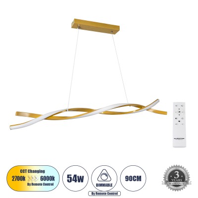 GLOBOSTAR® MORALES 61278 Μοντέρνο Κρεμαστό Φωτιστικό Οροφής LED 54W 6048lm 300° AC 220-240V IP20 Ρυθμιζόμενο Λευκό CCT με Χειριστήριο από 2700K έως 6000K Dimmable - Lumileds SMD Chip - Σατινέ Χρυσό Βούρτσας - Μ90 x Π14 x Υ14cm - 3 Χρόνια Εγγύηση GLOBOSTAR® MORALES 61278 Μοντέρνο Κρεμαστό Φωτιστικό Οροφής LED 54W 6048lm 300° AC 220-240V IP20 Ρυθμιζόμενο Λευκό CCT με Χειριστήριο από 2700K έως 6000K Dimmable - Lumileds SMD Chip - Σατινέ Χρυσό Βούρτσας - Μ90 x Π14 x Υ14cm - 3 Χρόνια Εγγύηση