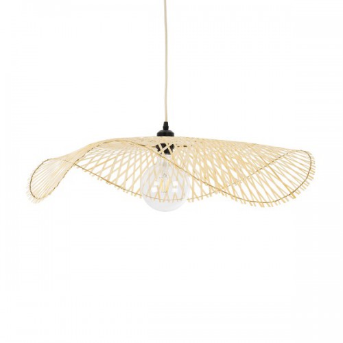 GloboStar® MELEMELE 01841 Boho Κρεμαστό Φωτιστικό Οροφής Μονόφωτο 1 x E27 AC220-240V IP20 - Φ75 x Υ10cm - Μπεζ Ξύλινο Μπαμπού Πλέγμα - 5 Χρόνια Εγγύηση Διακόσμηση - Φωτισμός - Χαλιά