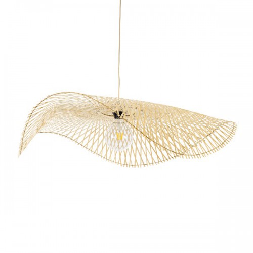 GloboStar® MELEMELE 01842 Boho Κρεμαστό Φωτιστικό Οροφής Μονόφωτο 1 x E27 AC220-240V IP20 - Φ100 x Υ12cm - Μπεζ Ξύλινο Μπαμπού Πλέγμα - 5 Χρόνια Εγγύηση Διακόσμηση - Φωτισμός - Χαλιά