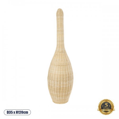 GloboStar® PARADIS 01844 Boho Επιδαπέδιο Φωτιστικό Μονόφωτο 1 x E27 AC220-240V IP20 - Φ35 x Υ120cm - Μπεζ Ξύλινο Ρατάν Πλέγμα - 5 Χρόνια Εγγύηση Διακόσμηση - Φωτισμός - Χαλιά
