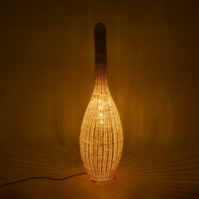 GloboStar® PARADIS 01844 Boho Επιδαπέδιο Φωτιστικό Μονόφωτο 1 x E27 AC220-240V IP20 - Φ35 x Υ120cm - Μπεζ Ξύλινο Ρατάν Πλέγμα - 5 Χρόνια Εγγύηση Διακόσμηση - Φωτισμός - Χαλιά