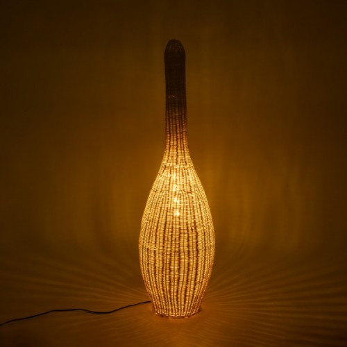 GloboStar® PARADIS 01844 Boho Επιδαπέδιο Φωτιστικό Μονόφωτο 1 x E27 AC220-240V IP20 - Φ35 x Υ120cm - Μπεζ Ξύλινο Ρατάν Πλέγμα - 5 Χρόνια Εγγύηση Διακόσμηση - Φωτισμός - Χαλιά