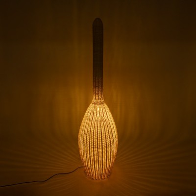 GloboStar® PARADIS 01845 Boho Επιδαπέδιο Φωτιστικό Μονόφωτο 1 x E27 AC220-240V IP20 - Φ40 x Υ150cm - Μπεζ Ξύλινο Ρατάν Πλέγμα - 5 Χρόνια Εγγύηση Διακόσμηση - Φωτισμός - Χαλιά