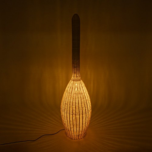 GloboStar® PARADIS 01845 Boho Επιδαπέδιο Φωτιστικό Μονόφωτο 1 x E27 AC220-240V IP20 - Φ40 x Υ150cm - Μπεζ Ξύλινο Ρατάν Πλέγμα - 5 Χρόνια Εγγύηση Διακόσμηση - Φωτισμός - Χαλιά