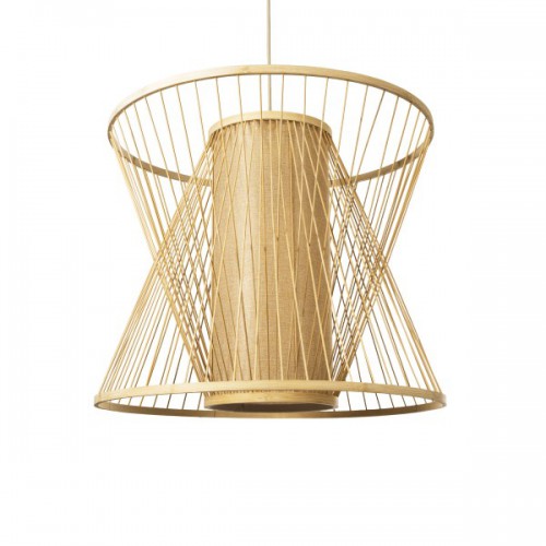 GloboStar® CORAL 01925 Boho Κρεμαστό Φωτιστικό Οροφής Μονόφωτο 1 x E27 AC220-240V IP20 - Φ60 x Υ50cm - Μπεζ Ξύλινο Πλέγμα - 5 Years Warranty Διακόσμηση - Φωτισμός - Χαλιά