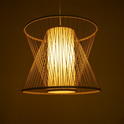GloboStar® CORAL 01925 Boho Κρεμαστό Φωτιστικό Οροφής Μονόφωτο 1 x E27 AC220-240V IP20 - Φ60 x Υ50cm - Μπεζ Ξύλινο Πλέγμα - 5 Years Warranty Διακόσμηση - Φωτισμός - Χαλιά