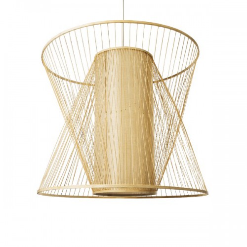 GloboStar® CORAL 01926 Boho Κρεμαστό Φωτιστικό Οροφής Μονόφωτο 1 x E27 AC220-240V IP20 - Φ100 x Υ90cm - Μπεζ Ξύλινο Πλέγμα - 5 Years Warranty Διακόσμηση - Φωτισμός - Χαλιά