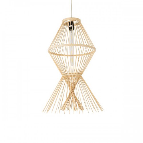 GloboStar® YOSHI 01928 Boho Κρεμαστό Φωτιστικό Οροφής Μονόφωτο 1 x E27 AC220-240V IP20 - Φ35 x Υ60cm - Μπεζ Ξύλινο Πλέγμα - 5 Χρόνια Εγγύηση Διακόσμηση - Φωτισμός - Χαλιά