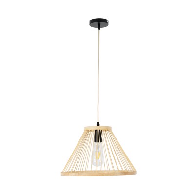 GloboStar® TYGEE 01930 Boho Κρεμαστό Φωτιστικό Οροφής Μονόφωτο 1 x E27 AC220-240V IP20 - Φ35 x Υ22cm - Μπεζ Ξύλινο Πλέγμα - 5 Χρόνια Εγγύηση Διακόσμηση - Φωτισμός - Χαλιά