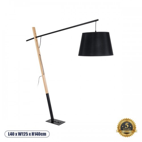 GloboStar® KELSIE 02029 Μοντέρνο Επιδαπέδιο Φωτιστικό Μονόφωτο 1 x E27 AC220-240V IP20 - Μ40 x Π125 x Υ165cm - Μαύρο - Μπεζ Ξύλινο με Μαύρο Καπέλο - 5 Χρόνια Εγγύηση Διακόσμηση - Φωτισμός - Χαλιά