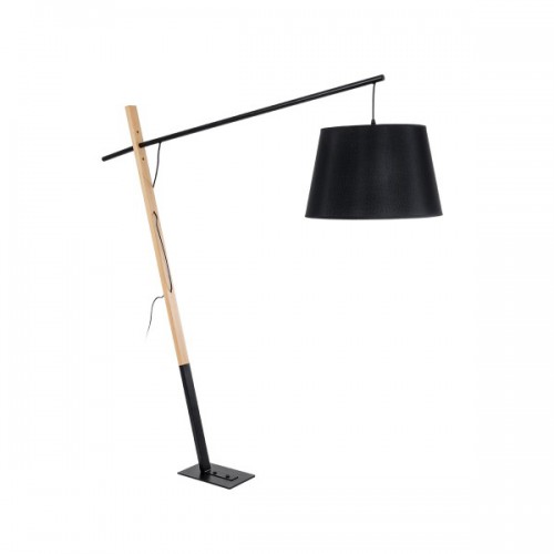 GloboStar® KELSIE 02029 Μοντέρνο Επιδαπέδιο Φωτιστικό Μονόφωτο 1 x E27 AC220-240V IP20 - Μ40 x Π125 x Υ165cm - Μαύρο - Μπεζ Ξύλινο με Μαύρο Καπέλο - 5 Χρόνια Εγγύηση Διακόσμηση - Φωτισμός - Χαλιά