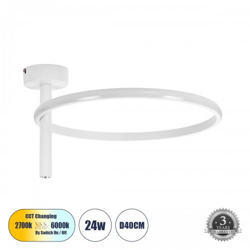 GloboStar® VERONA 61221 Φωτιστικό Οροφής Δαχτυλίδι-Κύκλος LED CCT 24W 2688lm 360° AC 220-240V - Εναλλαγή Φωτισμού μέσω Διακόπτη On/Off All In One Ψυχρό 6000k+Φυσικό 4500k+Θερμό 2700k Φ40 x Υ23cm - Λευκό - 3 Χρόνια Εγγύηση Διακόσμηση - Φως - Χαλιά GloboStar® VERONA 61221 Φωτιστικό Οροφής Δαχτυλίδι-Κύκλος LED CCT 24W 2688lm 360° AC 220-240V - Εναλλαγή Φωτισμού μέσω Διακόπτη On/Off All In One Ψυχρό 6000k+Φυσικό 4500k+Θερμό 2700k Φ40 x Υ23cm - Λευκό - 3 Χρόνια Εγγύηση Διακόσμηση - Φως - Χαλιά
