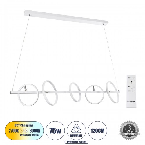 GloboStar® CIRCOLARE 61320 Κρεμαστό Φωτιστικό Οροφής Design LED CCT 75W 8400lm 360° AC 220-240V - Εναλλαγή Φωτισμού μέσω Τηλεχειριστηρίου All In One Ψυχρό 6000k+Φυσικό 4500k+Θερμό 2700k Dimmable Μ120 x Π25 x Υ25cm - Λευκό - 3 Χρόνια Εγγύηση Διακόσμηση - Φ GloboStar® CIRCOLARE 61320 Κρεμαστό Φωτιστικό Οροφής Design LED CCT 75W 8400lm 360° AC 220-240V - Εναλλαγή Φωτισμού μέσω Τηλεχειριστηρίου All In One Ψυχρό 6000k+Φυσικό 4500k+Θερμό 2700k Dimmable Μ120 x Π25 x Υ25cm - Λευκό - 3 Χρόνια Εγγύηση Διακόσμηση - Φ