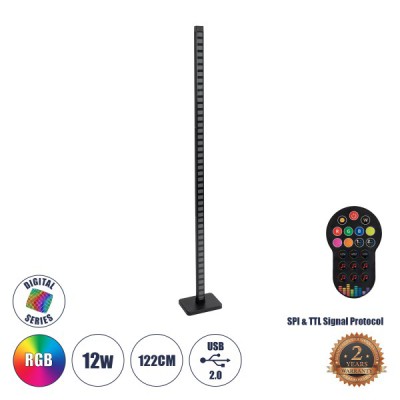 GLOBOSTAR® DIGICOLUMN 90762 Μοντέρνο Επιδαπέδιο Γραμμικό Ψηφιακό Φωτιστικό Digital Pixel Symphony Bar με RF Ασύρματο Χειριστήριο LED 12W 960lm 90° DC 5V με USB 2.0 IP20 Πολύχρωμο RGB Dimmable - Μαύρο - Μ3.4 x Π2.5 x Υ122cm - 2 Χρόνια Εγγύηση GLOBOSTAR® DIGICOLUMN 90762 Μοντέρνο Επιδαπέδιο Γραμμικό Ψηφιακό Φωτιστικό Digital Pixel Symphony Bar με RF Ασύρματο Χειριστήριο LED 12W 960lm 90° DC 5V με USB 2.0 IP20 Πολύχρωμο RGB Dimmable - Μαύρο - Μ3.4 x Π2.5 x Υ122cm - 2 Χρόνια Εγγύηση