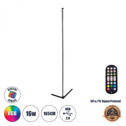 GloboStar® DIGICOLUMN 90763 Μοντέρνο Επιδαπέδιο Φωτιστικό Γραφείου Digital Pixel Symphony Bar LED 16W 1280lm 180° DC 5V με USB 2.0 IP20 - Εναλλαγή Φωτισμού μέσω Τηλεχειριστηρίου - Πολύχρωμα RGB - Dimmable - Μαύρο - Φ3 x Υ165cm - 2 Χρόνια Εγγύηση Διακόσμησ GloboStar® DIGICOLUMN 90763 Μοντέρνο Επιδαπέδιο Φωτιστικό Γραφείου Digital Pixel Symphony Bar LED 16W 1280lm 180° DC 5V με USB 2.0 IP20 - Εναλλαγή Φωτισμού μέσω Τηλεχειριστηρίου - Πολύχρωμα RGB - Dimmable - Μαύρο - Φ3 x Υ165cm - 2 Χρόνια Εγγύηση Διακόσμησ