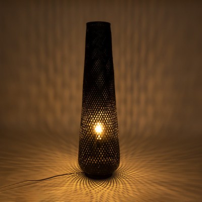 GloboStar® MAMIZU 02110 Boho Επιδαπέδιο Φωτιστικό Μονόφωτο 1 x E27 AC220-240V IP20 - Φ28 x Υ93cm - Μαύρο Ξύλινο Ρατάν Πλέγμα - 5 Χρόνια Εγγύηση Διακόσμηση - Φως - Χαλιά