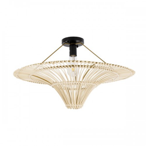 GloboStar® PALERMO 02152 Boho Φωτιστικό Οροφής Μονόφωτο 1 x E27 AC220-240V IP20 - Φ60 x Υ36cm - Μπεζ Ξύλινο Μπαμπού Πλέγμα - 5 Χρόνια Εγγύηση Διακόσμηση - Φως - Χαλιά