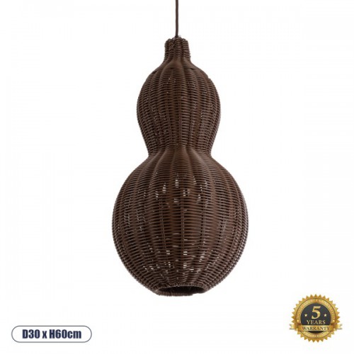 GloboStar® KINGSTOWN 02169 Boho Φωτιστικό Οροφής Μονόφωτο 1 x E27 AC220-240V IP20 - Φ30 x Υ60cm - Καφέ Ξύλινο Μπαμπού Πλέγμα - 5 Χρόνια Εγγύηση Διακόσμηση - Φως - Χαλιά