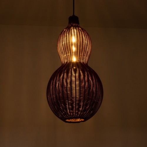 GloboStar® KINGSTOWN 02169 Boho Φωτιστικό Οροφής Μονόφωτο 1 x E27 AC220-240V IP20 - Φ30 x Υ60cm - Καφέ Ξύλινο Μπαμπού Πλέγμα - 5 Χρόνια Εγγύηση Διακόσμηση - Φως - Χαλιά