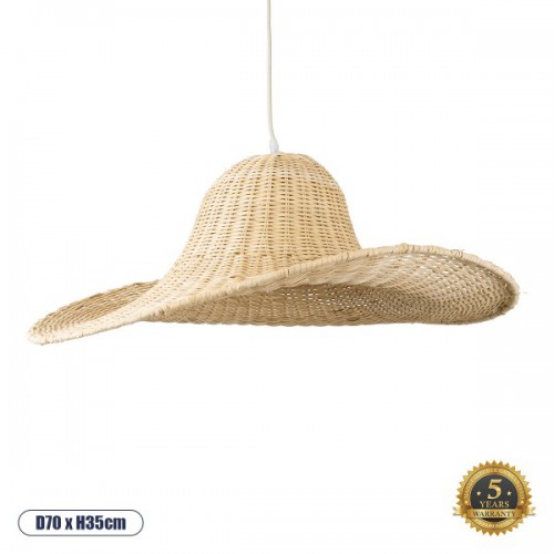 GloboStar® ESPARGOS 02214 Boho Κρεμαστό Φωτιστικό Οροφής Μονόφωτο 1 x E27 AC220-240V IP20 - Φ70 x Υ35cm - Μπεζ Ξύλινο Μπαμπού Πλέγμα - 5 Χρόνια Εγγύηση Διακόσμηση - Φως - Χαλιά