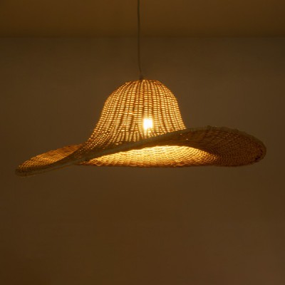 GloboStar® ESPARGOS 02214 Boho Κρεμαστό Φωτιστικό Οροφής Μονόφωτο 1 x E27 AC220-240V IP20 - Φ70 x Υ35cm - Μπεζ Ξύλινο Μπαμπού Πλέγμα - 5 Χρόνια Εγγύηση Διακόσμηση - Φως - Χαλιά