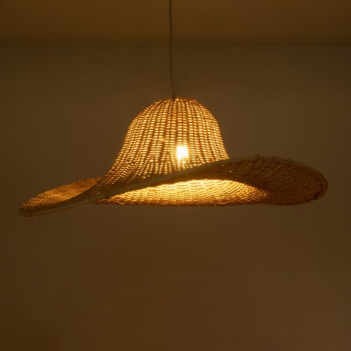 GloboStar® ESPARGOS 02214 Boho Κρεμαστό Φωτιστικό Οροφής Μονόφωτο 1 x E27 AC220-240V IP20 - Φ70 x Υ35cm - Μπεζ Ξύλινο Μπαμπού Πλέγμα - 5 Χρόνια Εγγύηση Διακόσμηση - Φως - Χαλιά