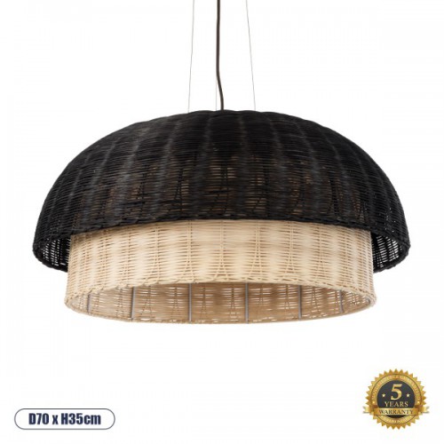 GloboStar® CORSICA 02216 Boho Κρεμαστό Φωτιστικό Οροφής Μονόφωτο 1 x E27 AC220-240V IP20 - Φ70 x Υ35cm - Μαύρο Μπεζ Ξύλινο Μπαμπού Πλέγμα Καμπάνα - 5 Χρόνια Εγγύηση Διακόσμηση - Φως - Χαλιά GloboStar® CORSICA 02216 Boho Κρεμαστό Φωτιστικό Οροφής Μονόφωτο 1 x E27 AC220-240V IP20 - Φ70 x Υ35cm - Μαύρο Μπεζ Ξύλινο Μπαμπού Πλέγμα Καμπάνα - 5 Χρόνια Εγγύηση Διακόσμηση - Φως - Χαλιά