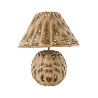 GloboStar® SAOFILIPE 02239 Boho Επιτραπέζιο Φωτιστικό Μονόφωτο 1 x E27 AC220-240V IP20 - Φ40 x Υ45cm - Μπεζ Ξύλινο Καμπάνα - 5 Χρόνια Εγγύηση Διακόσμηση - Φως - Χαλιά