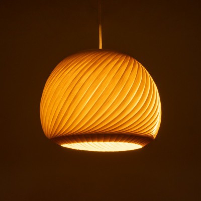 GloboStar® KAILANI 02242 Boho Κρεμαστό Φωτιστικό Οροφής Μονόφωτο 1 x E27 AC220-240V IP20 - Φ40 x Υ30cm - Μπεζ Λεπτό Φύλλο Ξύλου Πλέγμα Καμπάνα - 5 Χρόνια Εγγύηση Διακόσμηση - Φως - Χαλιά