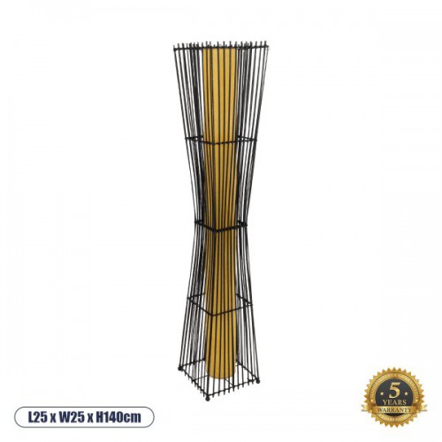 GloboStar® PALMA 02274 Boho Επιδαπέδιο Φωτιστικό Μονόφωτο 1 x E27 AC220-240V IP20 - Μ25 x Π25 x Υ140cm - Μαύρο Ξύλινο Μπαμπού Πλέγμα με Μπεζ Ύφασμα - 5 Χρόνια Εγγύηση Διακόσμηση - Φως - Χαλιά