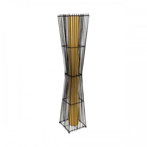 GloboStar® PALMA 02274 Boho Επιδαπέδιο Φωτιστικό Μονόφωτο 1 x E27 AC220-240V IP20 - Μ25 x Π25 x Υ140cm - Μαύρο Ξύλινο Μπαμπού Πλέγμα με Μπεζ Ύφασμα - 5 Χρόνια Εγγύηση Διακόσμηση - Φως - Χαλιά