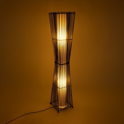 GloboStar® PALMA 02274 Boho Επιδαπέδιο Φωτιστικό Μονόφωτο 1 x E27 AC220-240V IP20 - Μ25 x Π25 x Υ140cm - Μαύρο Ξύλινο Μπαμπού Πλέγμα με Μπεζ Ύφασμα - 5 Χρόνια Εγγύηση Διακόσμηση - Φως - Χαλιά