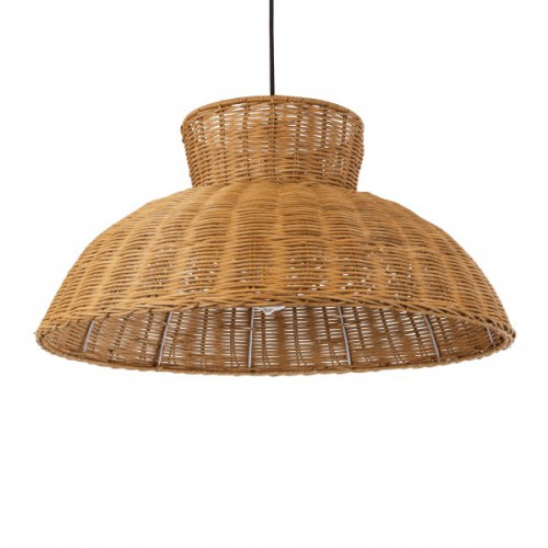 GloboStar® MALABO 02328 Boho Κρεμαστό Φωτιστικό Οροφής Μονόφωτο 1 x E27 AC220-240V IP20 - Φ60 x Υ31cm - Καφέ Ξύλινο Μπαμπού Πλέγμα - 5 Χρόνια Εγγύηση Διακόσμηση - Φως - Χαλιά