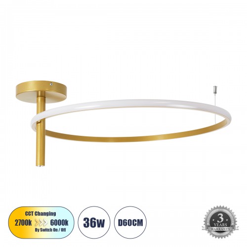GloboStar® VERONA 61225 Φωτιστικό Οροφής Δαχτυλίδι-Κύκλος LED CCT 36W 4032lm 360° AC 220-240V - Εναλλαγή Φωτισμού μέσω Διακόπτη On/Off All In One Ψυχρό 6000k+Φυσικό 4500k+Θερμό 2700K Φ60 x Υ23cm - Χρυσό Βούρτσας - 3 Χρόνια Εγγύηση Διακόσμηση - Φως - Χαλιά GloboStar® VERONA 61225 Φωτιστικό Οροφής Δαχτυλίδι-Κύκλος LED CCT 36W 4032lm 360° AC 220-240V - Εναλλαγή Φωτισμού μέσω Διακόπτη On/Off All In One Ψυχρό 6000k+Φυσικό 4500k+Θερμό 2700K Φ60 x Υ23cm - Χρυσό Βούρτσας - 3 Χρόνια Εγγύηση Διακόσμηση - Φως - Χαλιά