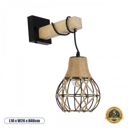 GloboStar® ALANI 01962 Boho Φωτιστικό Τοίχου - Απλίκα Μονόφωτο 1 x E27 AC 220-240V IP20 - Μ10 x Π26 x Υ40cm - Μαύρο Μεταλλικό με Ξύλο και Μπεζ Σχοινί Πλεγμα - 5 Χρόνια Εγγύηση Διακόσμηση - Φως - Χαλιά GloboStar® ALANI 01962 Boho Φωτιστικό Τοίχου - Απλίκα Μονόφωτο 1 x E27 AC 220-240V IP20 - Μ10 x Π26 x Υ40cm - Μαύρο Μεταλλικό με Ξύλο και Μπεζ Σχοινί Πλεγμα - 5 Χρόνια Εγγύηση Διακόσμηση - Φως - Χαλιά