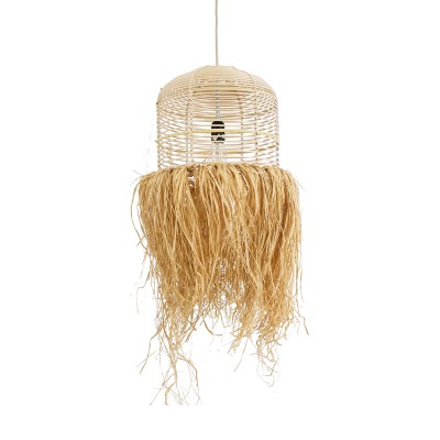GLOBOSTAR® BASSETERRE 02162 Boho Κρεμαστό Φωτιστικό Οροφής με Ντουί 1 x E27 AC 220-240V IP20 - Μπεζ - Μ35 x Π35 x Υ60cm