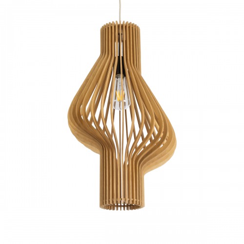 GloboStar® MIHIRO 02172 Boho Κρεμαστό Φωτιστικό Οροφής Μονόφωτο 1 x E27 AC220-240V IP20 - Φ32 x Υ56cm - Καφέ Ξύλινο Πλέγμα - 5 Χρόνια Εγγύηση Διακόσμηση - Φως - Χαλιά