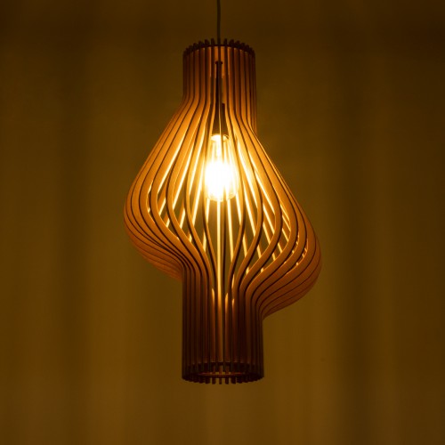 GloboStar® MIHIRO 02172 Boho Κρεμαστό Φωτιστικό Οροφής Μονόφωτο 1 x E27 AC220-240V IP20 - Φ32 x Υ56cm - Καφέ Ξύλινο Πλέγμα - 5 Χρόνια Εγγύηση Διακόσμηση - Φως - Χαλιά