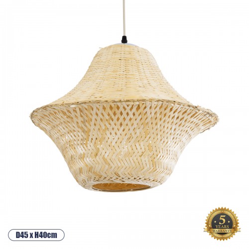 GloboStar® JUNIPER 01737 Boho Κρεμαστό Φωτιστικό Οροφής Μονόφωτο 1 x E27 AC220-240V IP20 - Φ45 x Υ40cm - Μπεζ Ξύλινο Μπαμπού Πλέγμα Καμπάνα - 5 Χρόνια Εγγύηση Διακόσμηση - Φως - Χαλιά