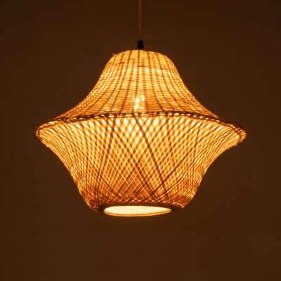 GloboStar® JUNIPER 01737 Boho Κρεμαστό Φωτιστικό Οροφής Μονόφωτο 1 x E27 AC220-240V IP20 - Φ45 x Υ40cm - Μπεζ Ξύλινο Μπαμπού Πλέγμα Καμπάνα - 5 Χρόνια Εγγύηση Διακόσμηση - Φως - Χαλιά