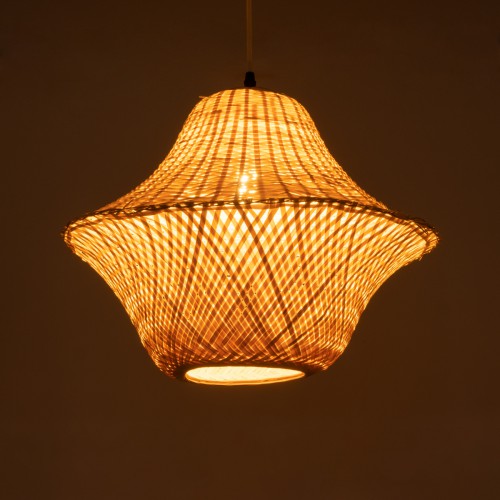 GloboStar® JUNIPER 01737 Boho Κρεμαστό Φωτιστικό Οροφής Μονόφωτο 1 x E27 AC220-240V IP20 - Φ45 x Υ40cm - Μπεζ Ξύλινο Μπαμπού Πλέγμα Καμπάνα - 5 Χρόνια Εγγύηση Διακόσμηση - Φως - Χαλιά