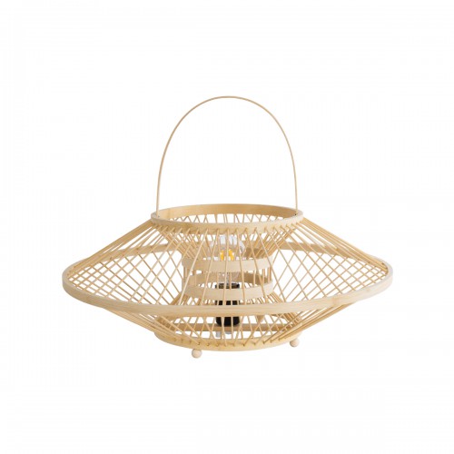 GloboStar® SOREN 02005 Boho Επιτραπέζιο Φωτιστικό Μονόφωτο 1 x E27 AC220-240V IP20 - Φ50 x Υ18cm - Μπεζ Ξύλινο Μπαμπού Πλέγμα - 5 Χρόνια Εγγύηση Διακόσμηση - Φως - Χαλιά