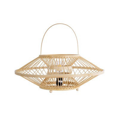 GloboStar® SOREN 02005 Boho Επιτραπέζιο Φωτιστικό Μονόφωτο 1 x E27 AC220-240V IP20 - Φ50 x Υ18cm - Μπεζ Ξύλινο Μπαμπού Πλέγμα - 5 Χρόνια Εγγύηση Διακόσμηση - Φως - Χαλιά