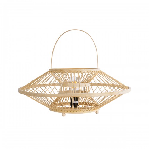 GloboStar® SOREN 02005 Boho Επιτραπέζιο Φωτιστικό Μονόφωτο 1 x E27 AC220-240V IP20 - Φ50 x Υ18cm - Μπεζ Ξύλινο Μπαμπού Πλέγμα - 5 Χρόνια Εγγύηση Διακόσμηση - Φως - Χαλιά