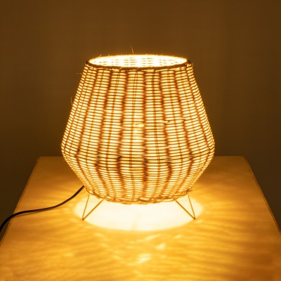GloboStar® BOLSON 02010 Boho Επιδαπέδιο Φωτιστικό Μονόφωτο 1 x E27 AC220-240V IP20 - Φ30 x Υ30cm - Μπεζ Ξύλινο Μπαμπού Πλέγμα - 5 Χρόνια Εγγύηση Διακόσμηση - Φως - Χαλιά