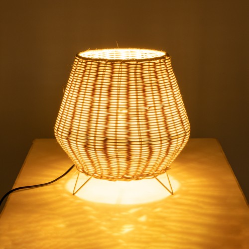 GloboStar® BOLSON 02010 Boho Επιδαπέδιο Φωτιστικό Μονόφωτο 1 x E27 AC220-240V IP20 - Φ30 x Υ30cm - Μπεζ Ξύλινο Μπαμπού Πλέγμα - 5 Χρόνια Εγγύηση Διακόσμηση - Φως - Χαλιά