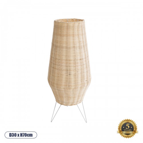 GloboStar® BOLSON 02012 Boho Επιδαπέδιο Φωτιστικό Μονόφωτο 1 x E27 AC220-240V IP20 - Φ30 x Υ70cm - Μπεζ Ξύλινο Μπαμπού Πλέγμα - 5 Χρόνια Εγγύηση Διακόσμηση - Φως - Χαλιά