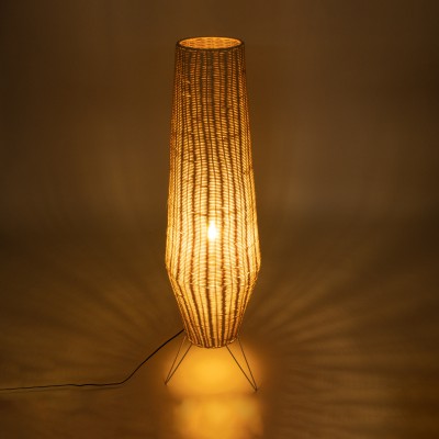 GloboStar® BOLSON 02013 Boho Επιδαπέδιο Φωτιστικό Μονόφωτο 1 x E27 AC220-240V IP20 - Φ30 x Υ120cm - Μπεζ Ξύλινο Μπαμπού Πλέγμα - 5 Χρόνια Εγγύηση Διακόσμηση - Φως - Χαλιά