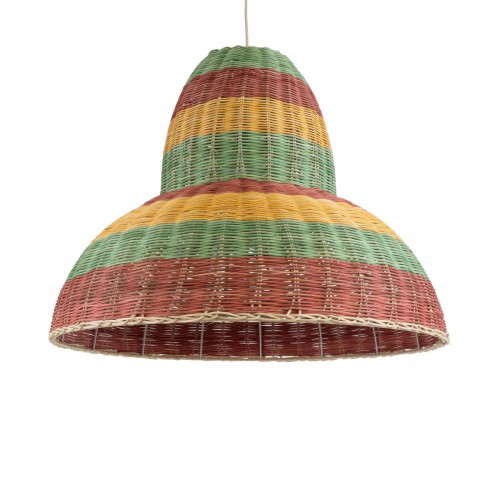 GloboStar® CABALLEROS 02058 Boho Επιτραπέζιο Φωτιστικό Μονόφωτο 1 x E27 AC220-240V IP20 - Φ70 x Υ60cm - Πράσινο με Κίτρινο και Μπεζ με Κόκκινο Ξύλινο Μπαμπού Πλέγμα Καμπάνα - 5 Χρόνια Εγγύηση Διακόσμηση - Φως - Χαλιά